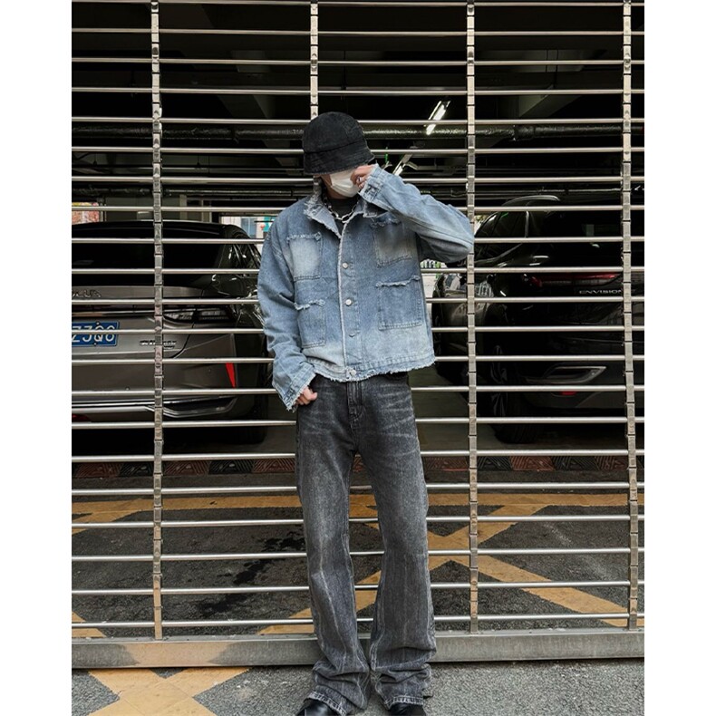 自家图，博主风cleanfit牛仔外套男美式复古毛边夹克JK2406-P80,男装夹克,星座1007（原301D）