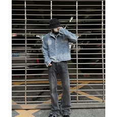 自家图，博主风cleanfit牛仔外套男美式复古毛边夹克JK2406-P80，男装夹克，星座1007（原301D）