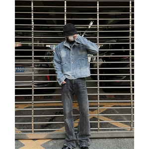 自家图，博主风cleanfit牛仔外套男美式复古毛边夹克JK2406-P80图片