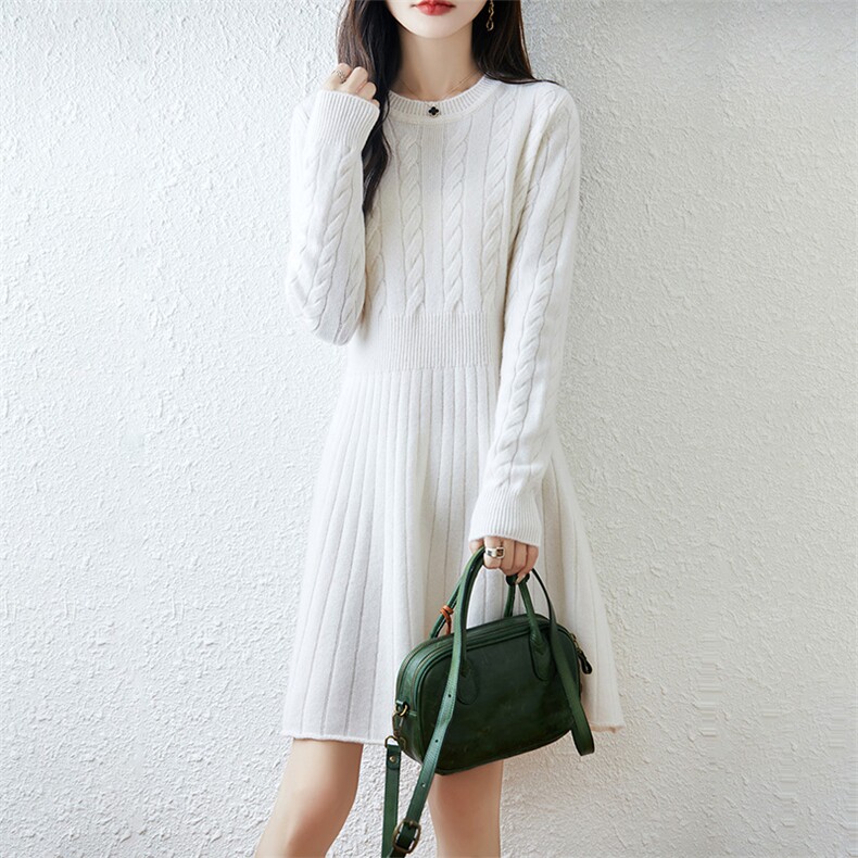 2025百搭时尚简约扭花中长款连衣裙时尚潮流，女装连衣裙，越洋羊