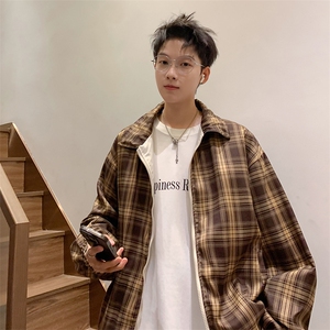 5447-P73美式复古潮牌宽松格纹两面穿夹克棒球服外套图片