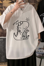 LD54172-P45连帽短袖t恤男大码胖子带帽五分袖中袖海报风，男装T恤，电商A040
