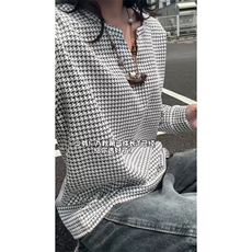 XZ809A/SYR13/特P24/控48千鸟格小香风V领长袖T恤卫衣，男装T恤，星座809A(原222-1)