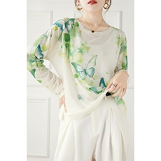 休闲/淑女2024年秋冬季常规套头水墨画精细仿羊毛圆领打底衫，女装针织衫/毛衣，丽特绒