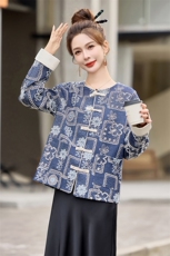 2025春季新中式国风显瘦百搭盘扣重工亮片刺绣撞色袖口牛仔短外套，女装短外套，悠米