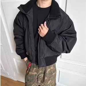 飞行员夹克外套男秋冬美式廓形短款棉服立领棒球服图片