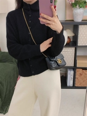 单排扣慵懒针织新款开衫圆领长袖衫爱心毛衣宽松上衣外套，女装针织衫/毛衣，春贝羊绒