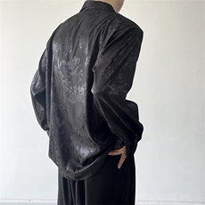 防晒中式提花缎面垫肩衬衫复古盘扣长袖男女衬衣禁欲系暗黑123P85，男装衬衫，星座901-1（原C217）