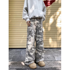港风秋款男迷彩工装裤工装大口袋直筒宽松长裤h3302P45，男装工装外套，星座1013-1