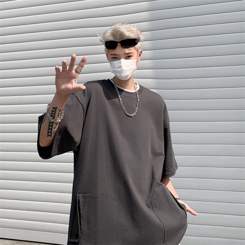 2024新款百搭简约半袖t恤日系口袋宽松bf短袖男现货T1750-P32,男装T恤,星座512-4