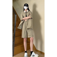 夏季工装衬衫套装情侣短袖短裤两件套TZ455P65，男装休闲套装，电商A309