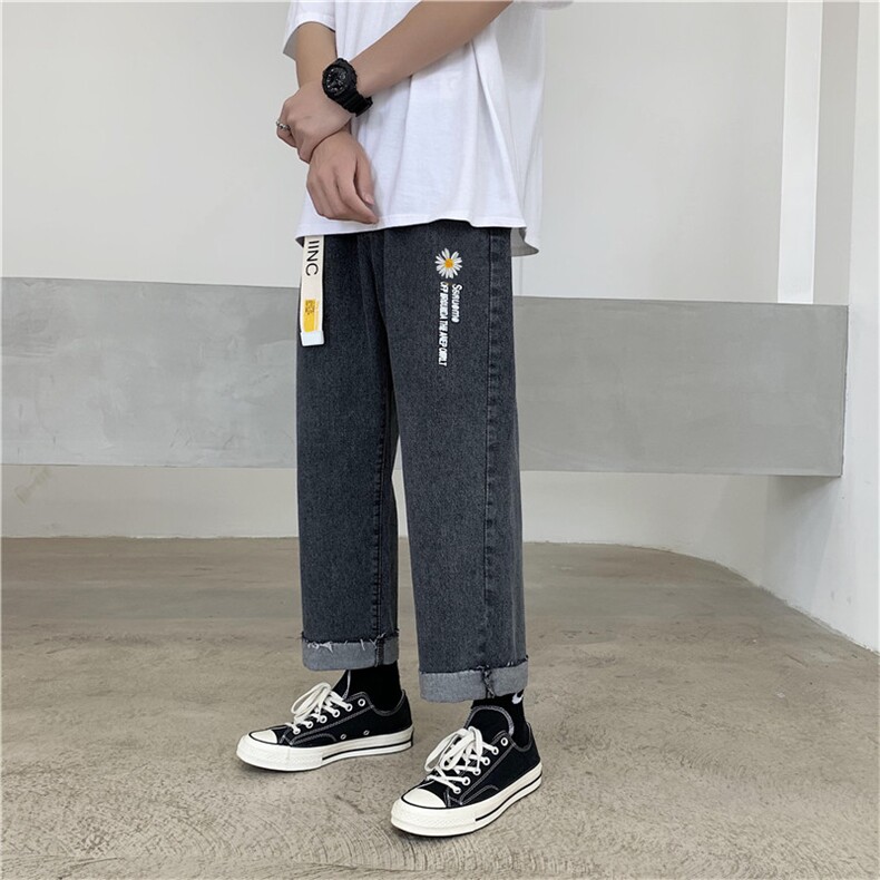送腰带秋冬新款小雏菊牛仔裤男港风宽松直筒老爹休闲裤k948-p35，男装牛仔裤，星座1008-2