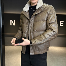 男士连帽修身可拆羊糕毛PU皮羽绒服【标50控活动价298】，男装羽绒服，星座414（原B263）