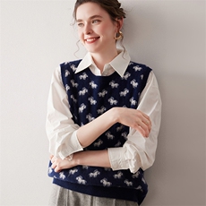 2025秋冬新款舒适百搭简约软糯时尚加厚小马提花马甲，女装羊绒衫，尚达羊绒