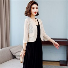 蕾丝小西装女短款2025夏款披肩短外套坎肩配旗袍裙子春秋外搭开衫，女装蕾丝衫/雪纺衫，婵米儿