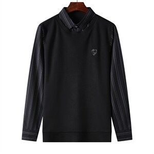 秋冬季中年男长袖爸爸装假两件针织打底男装棉上衣HPN12122-P90，男装针织衫/毛衣，电商B212（原钱塘6029）