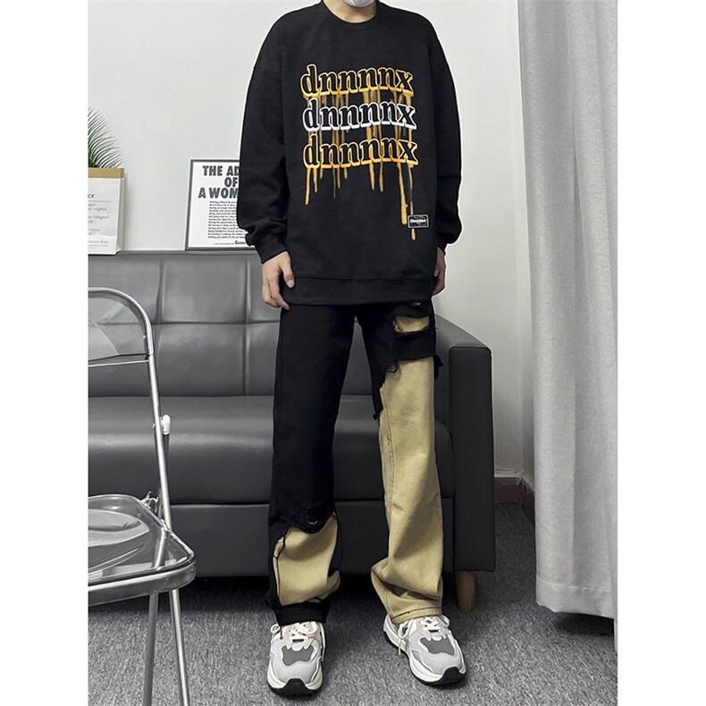 B221美式ins高街暗黑小众情侣个性破洞牛仔裤LK23046-P70控98,男装牛仔裤,电商B221