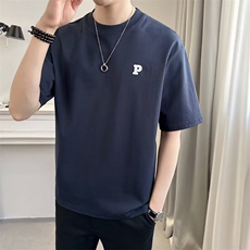 潮流慵懒潮宽松型刺绣圆领男士夏季五分短袖宽松青少年ins新款，男装衬衫，星座506A