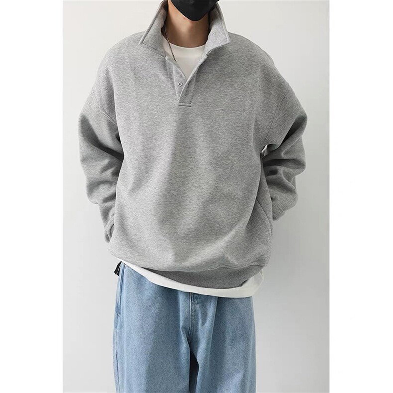 抖音得物高品质二开25秋冬美式高街结构设计POLO翻领卫衣外套W77,男装卫衣,电商A486-1