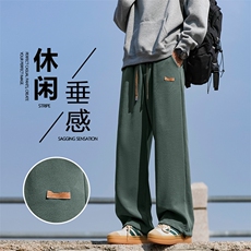 宽松舒适百搭长裤坠感有型拖地裤时尚皮标设计WK78-特批3259，男装休闲裤，星座718-1
