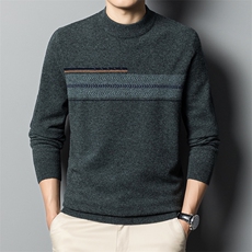 冬季新款男士纯羊毛衫圆领厚款毛衣中年爸爸装休闲保暖针织打底衫，男装针织衫/毛衣，电商B212（原钱塘6029）