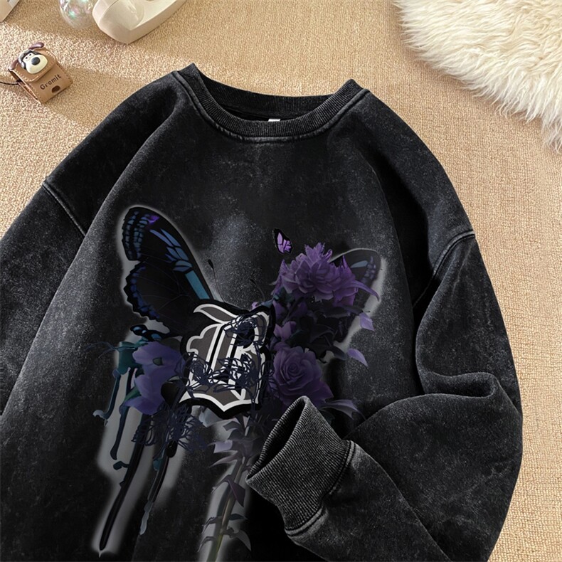 紫蝴蝶美式重磅水洗做旧圆领卫衣大码男衣服XZ517A-3-HH5003-P58,男装卫衣,星座517A-3