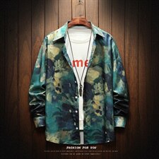秋季新款时尚潮牌青少年花色宽松休闲男士上衣衬衫TZ002-P35，男装衬衫，电商A128