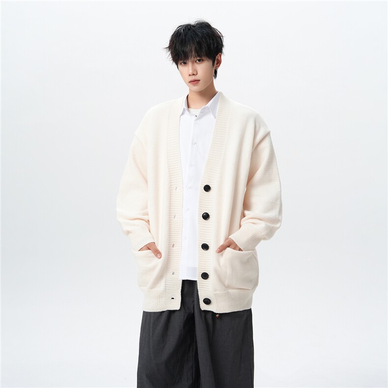 8XL-M大码V领开衫毛衣外套男日系复古宽松慵懒风针织衫KS002p55图片