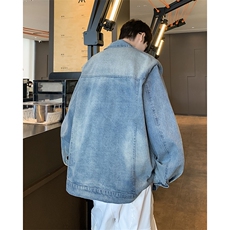 美式垫肩水洗牛仔夹克男秋冬ins潮牌复古小众情侣款高级感外套，男装夹克，星座505-2（原电商A260-1)