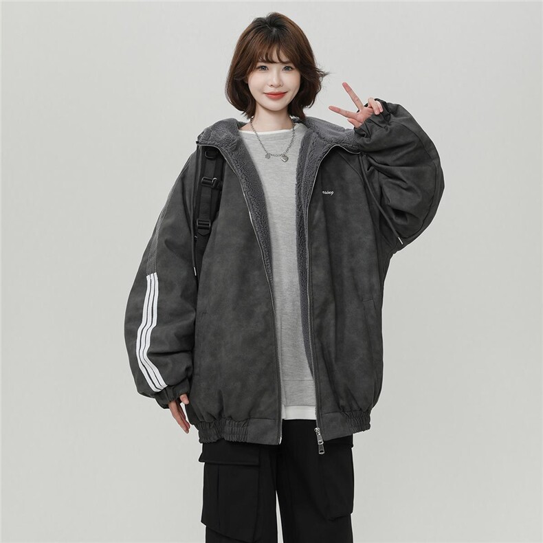 美式复古连帽皮衣羊羔绒棉服男冬三杠棉衣设计感夹棉外套M02/P118,男装夹克,星座206（原A221）
