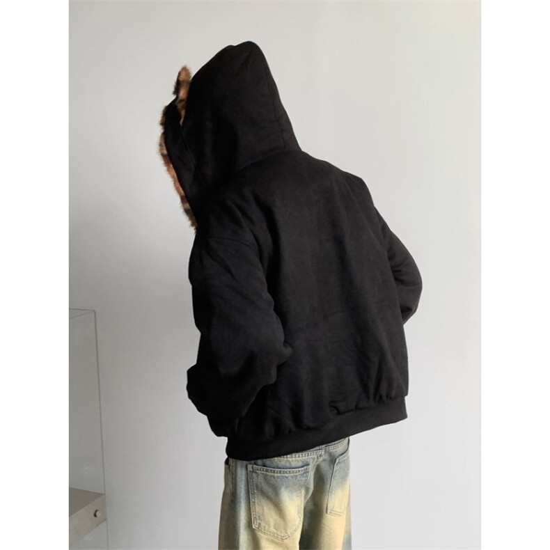 豹纹毛领连帽加厚棉服外套MY413特P103,男装棉衣,星座908-1