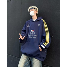 徽章织带连帽卫衣男女秋冬美式复古运动情侣帽衫外套WY8053，男装卫衣，星座1116A-1（原606A）