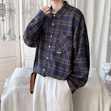 衬衫男2025春季新款港风大码宽松长袖磨毛格子衬衣CS37-P38，男装衬衫，星座214-3