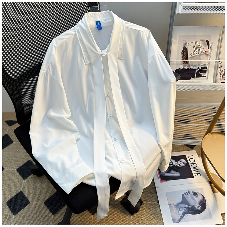 新款衬衫男韩版宽松休闲简约清新领结长袖休闲衬衣FC247P35,男装衬衫,星座1013-1