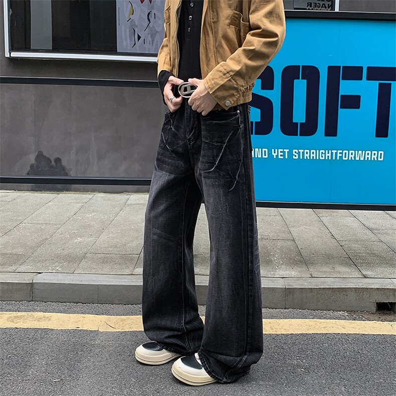秋季美式ins高街hiphop闪电纹水洗直筒牛仔裤货号K2593P55,男装牛仔裤,电商A063