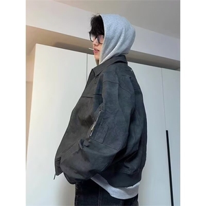 潮美式夹克男复古翻领春秋外套男女PJK38-P62图片