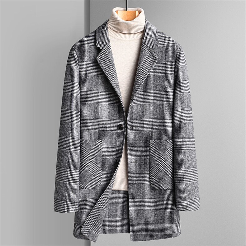 双面呢大衣男中长款羊毛外套冬季新款加厚保暖中年毛呢上衣男装，男装毛呢大衣，电商B212（原钱塘6029）