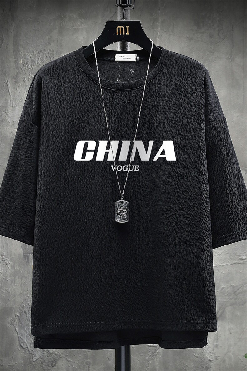 Q11001-P30春夏季七分袖t恤男大码五分袖男短袖中袖展架,男装T恤,电商A040A