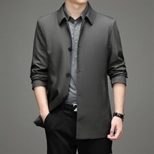 男士2023春季新款长袖外套商务休闲翻领纯色中青年中长款风衣外套，男装风衣，电商B212（原钱塘6029）