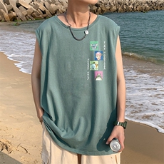 ！港风2023夏季无袖背心男加肥加大码宽松短袖T恤男BX268-P20，男装背心/马甲，电商B371