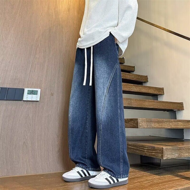 1506-1/Q10320/P43美式高街废土风拼接水洗做旧纯色阔腿牛仔裤，男装牛仔裤，星座1506