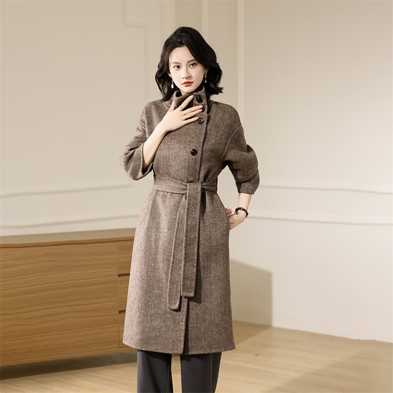 2025收腰大衣高领时尚简约，女装毛呢外套，贝源羊绒