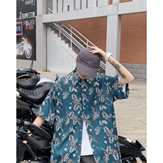 特P29控58夏季冰丝港风男宽松版扎染短袖衬衫CS10，男装衬衫，电商B370