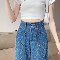 设计感小众女装提花高腰阔腿牛仔裤女秋季2024年新款直筒拖地裤潮，男装牛仔裤，星座506A