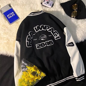 潮流夹克潮男春季毛呢拼皮棒球服X82P65图片