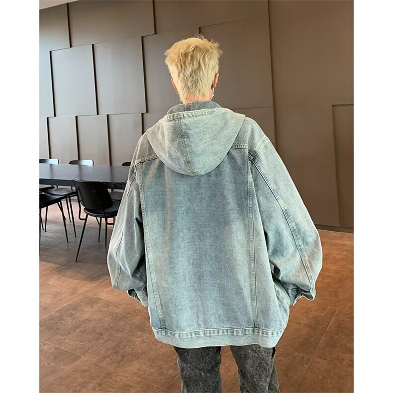 复古做旧水洗连帽牛仔外套男春秋季新款美式潮牌痞帅工装夹克上衣,男装夹克,星座410-7