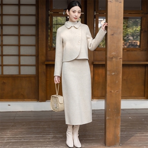 小香风套装女秋冬新款高级感气质名媛毛呢外套半身裙两件套图片