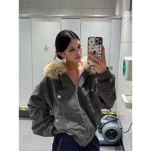 现货重磅boxy短款棉衣座山雕大毛毛领男女棉服水洗工装厚外套图片