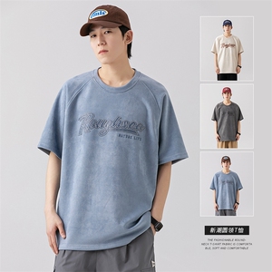 023夏季新款 麂皮绒字母刺绣宽松圆领短袖T恤 T2302-P35图片