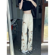 【有货】火焰蕾丝白色牛仔裤美式高街vibe微喇裤子B07LL-特P50，男装牛仔裤，星座1007（原301D）